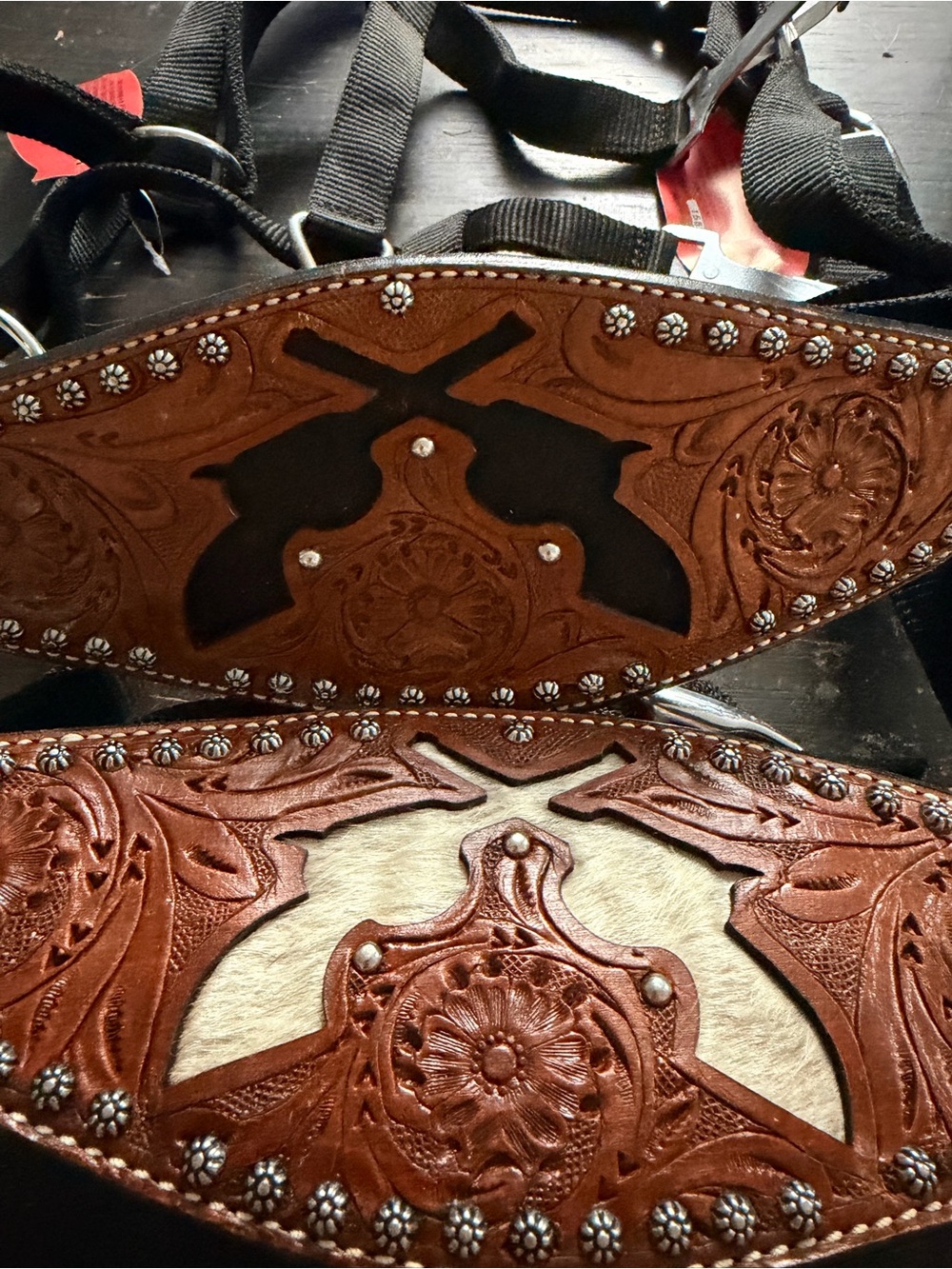 Bronc Halter Tooled Leather Western with Floral & Double Guns Pistols Design